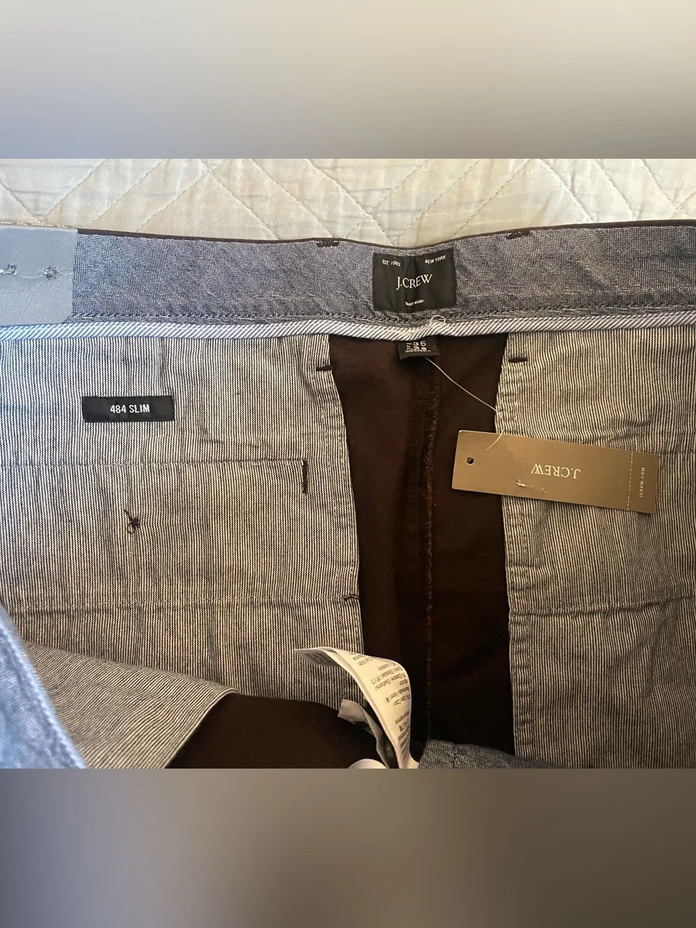J. CREW 484 Slim-fit stretch chino pant in Inky Mocha Size 35/32 NWT $98 AR885